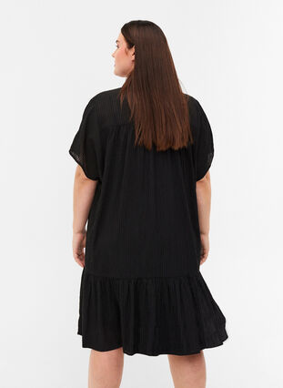 Stripete kjole i en bomullsmiks, Black, Model image number 1