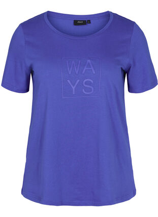Kortermet T-skjorte i bomull med trykk, Dazzling Blue WAYS, Packshot image number 0