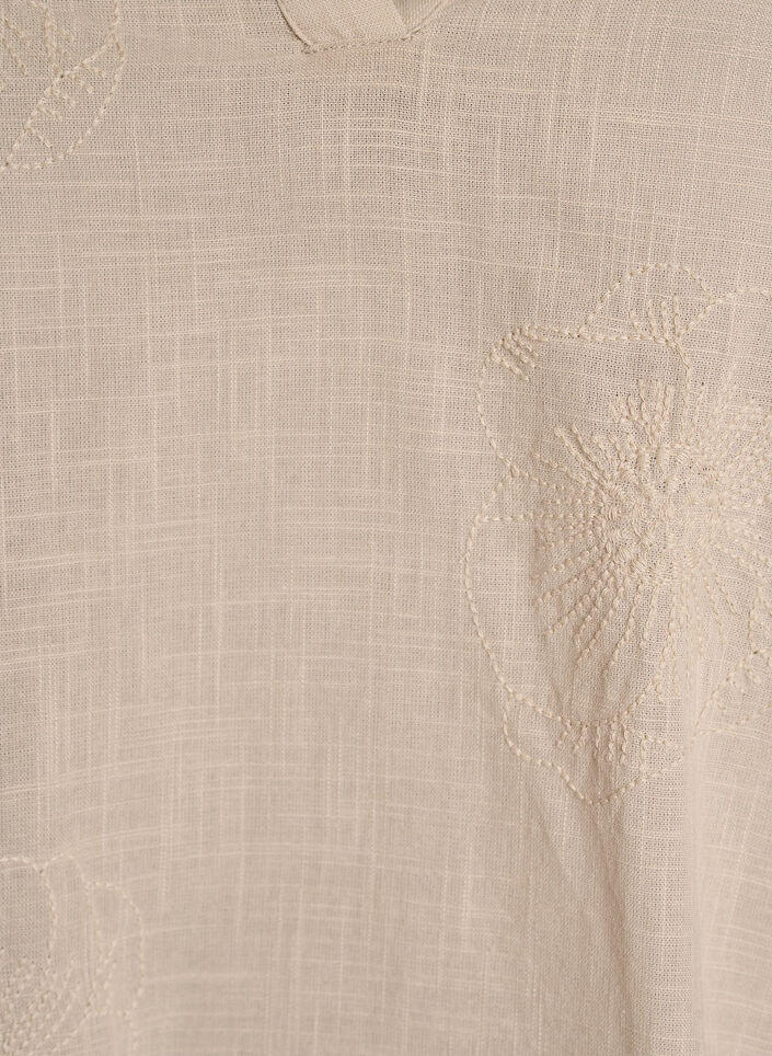 Bluse i bomull med broderte detaljer og 3/4 ermer, Beige, Packshot image number 2