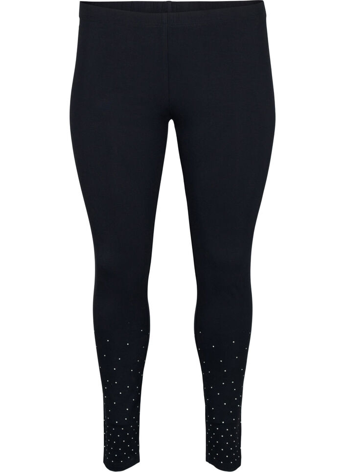 Leggings i viskose med stener, Black, Packshot image number 0