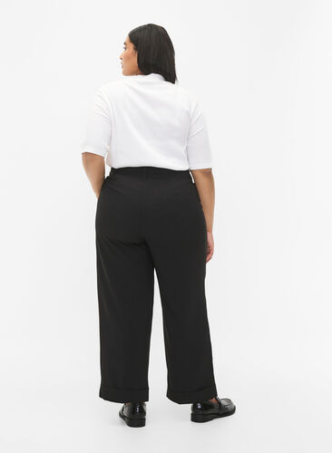 Bukser med høy midje og oppbrett, Black, Model image number 1
