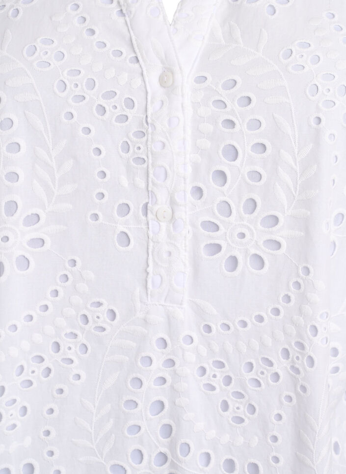 Kjole med broderie anglaise og volangermer, Hvit, Packshot image number 2