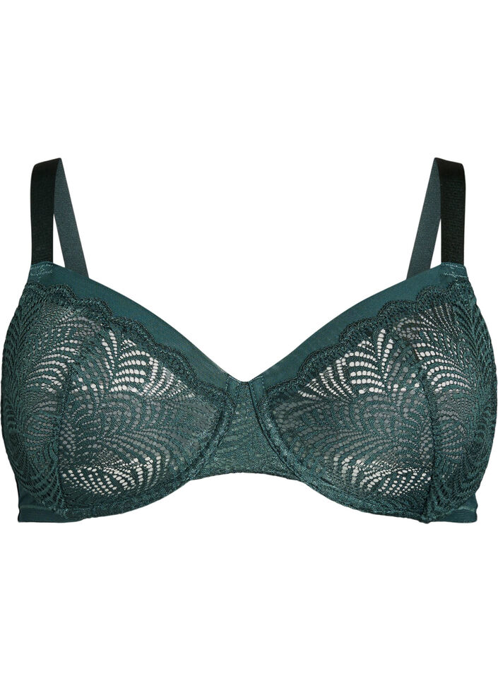Heldekkende BH med bøyle og blonder, Grønn, Packshot image number 0