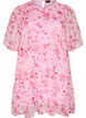 Kort kjole i chiffonlook med blomsterprint og volanger, Rosa, Packshot image number 0