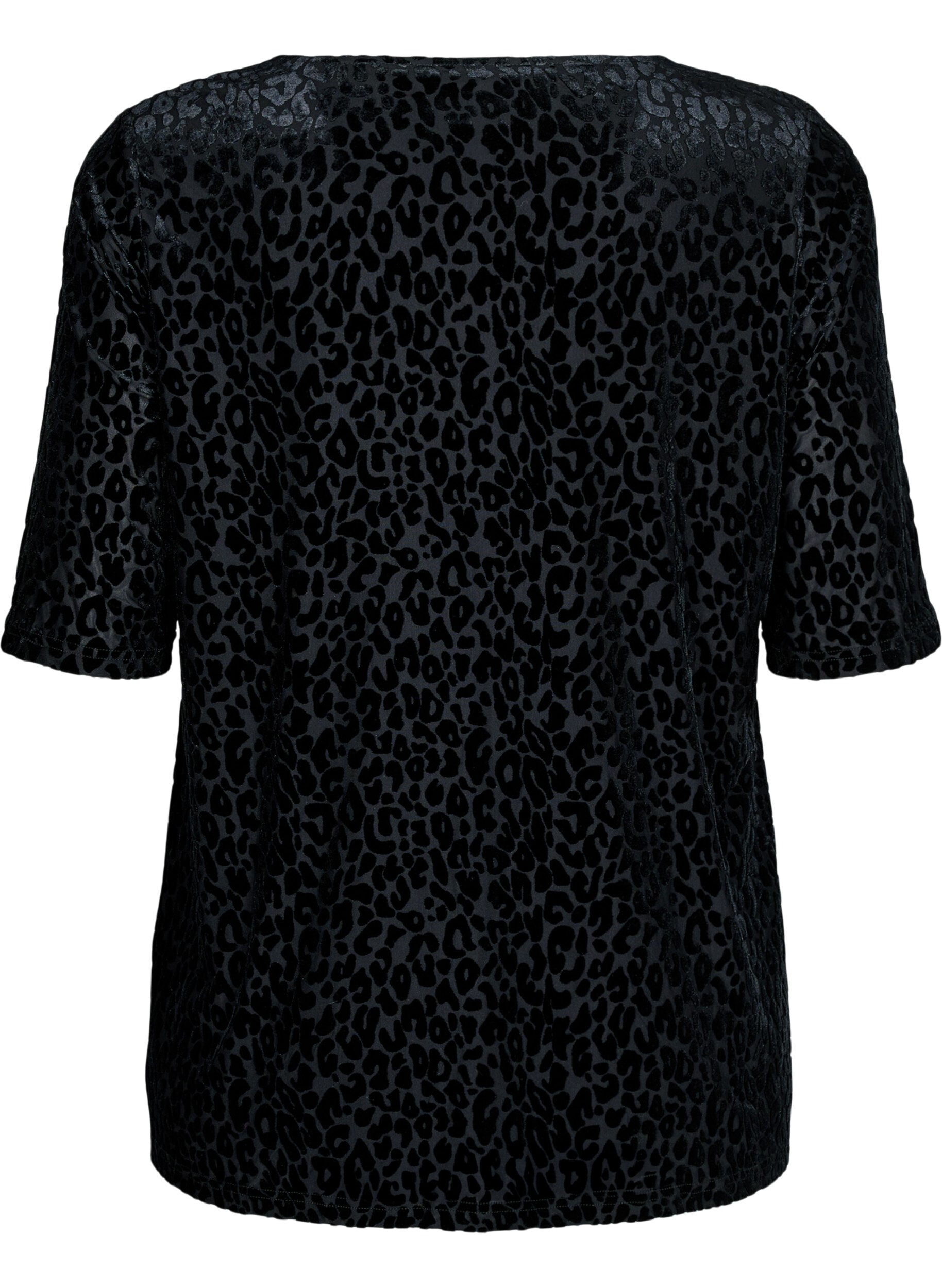 Zizzi Kortermet bluse med leopardm&oslash;nster, Svart, Packshot image number 1