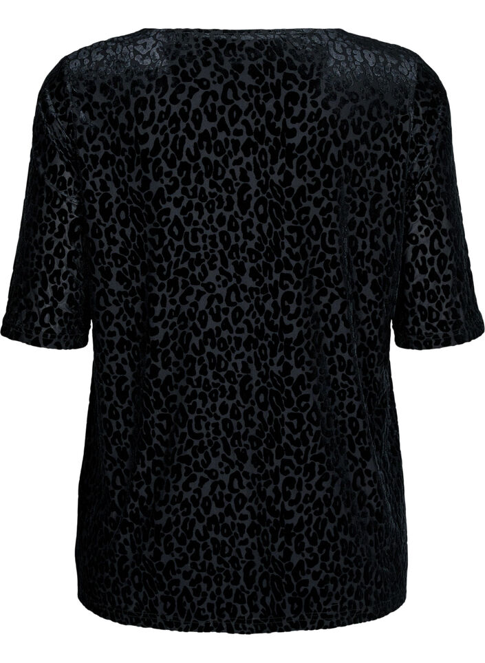 Kortermet bluse med leopardmønster, Black, Packshot image number 1
