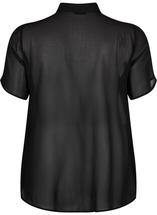 Kortermet skjortebluse med volanger, Black, Packshot image number 1