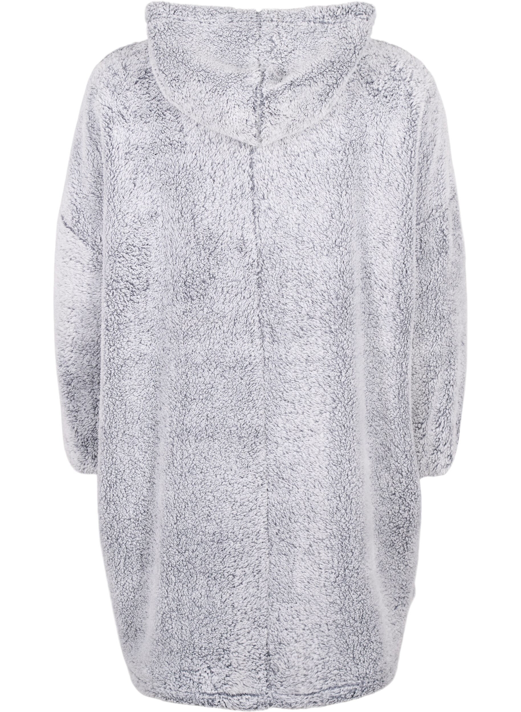 Zizzi Oversized teddykjole med lomme, Grey Melange, Packshot image number 1