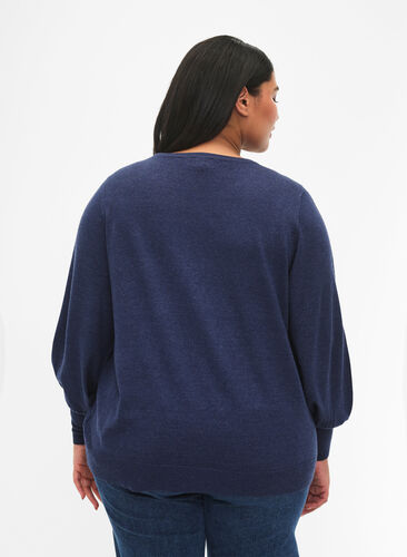 Strikkegenser med viskose og ballongermer, Dress Blues Mel., Model image number 1