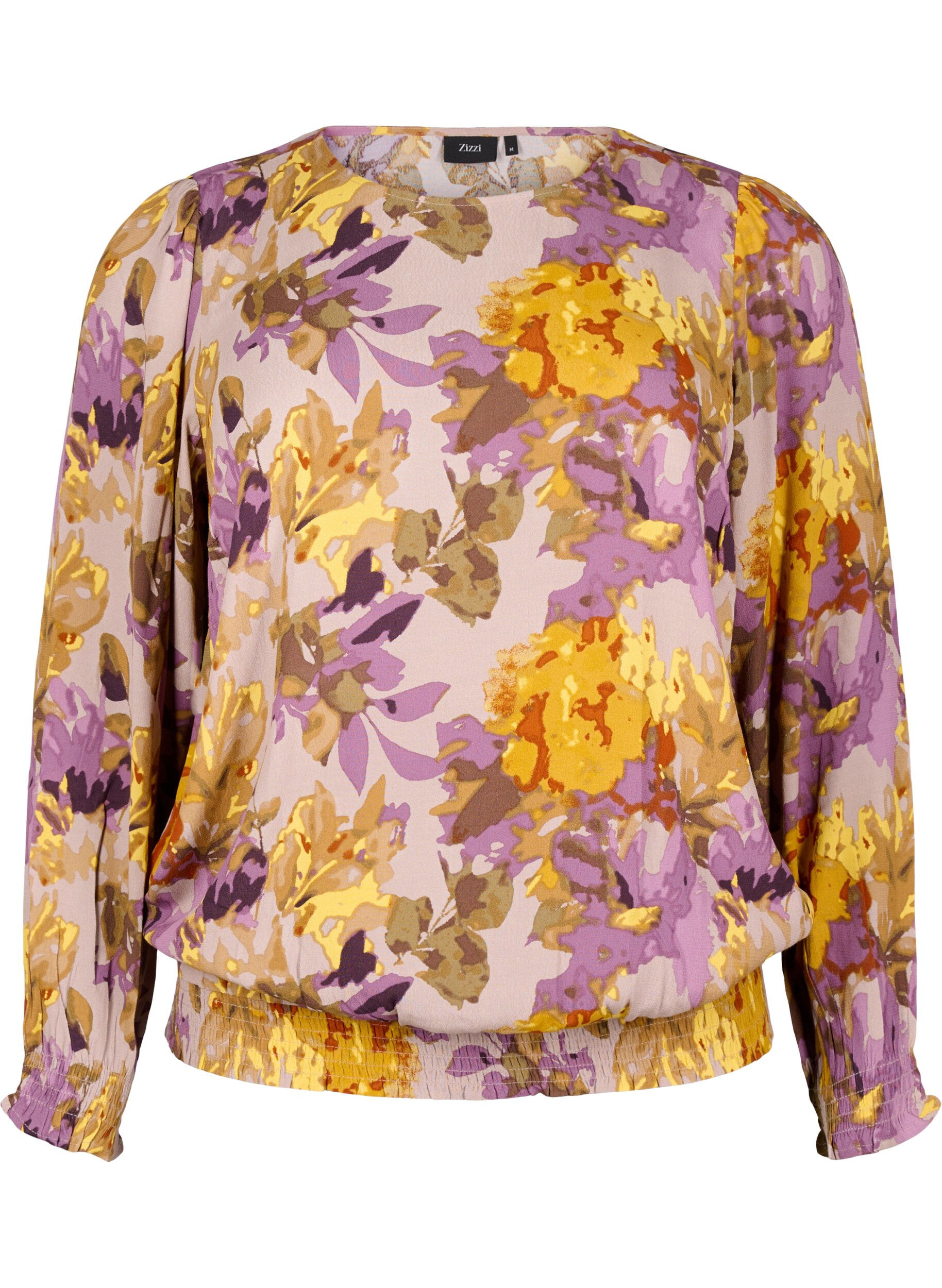 Zizzi Smockbluse med blomstertrykk, Purple Flower, Packshot image number 0