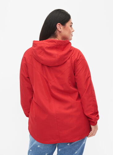 Kort jakke med hette og justerbar bunn, Tango Red, Model image number 1