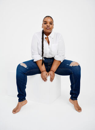 Zizzi Super slim Amy jeans med slitte detaljer og høyt liv, Dark blue, Image image number 1