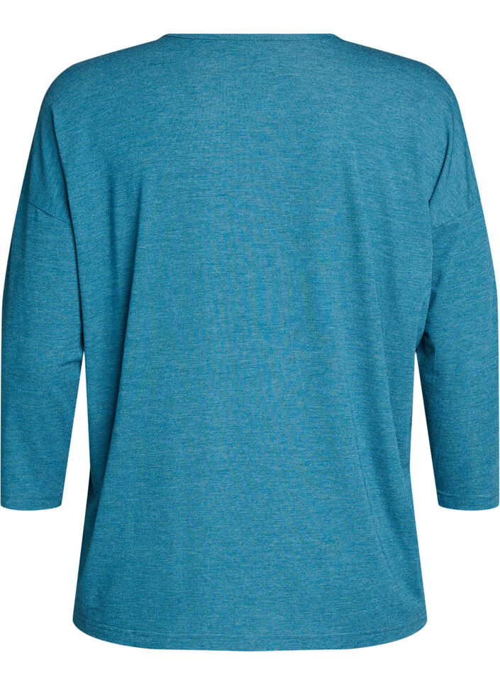 Jersey bluse med 3/4 ermer, Bl&aring;, Packshot image number 1