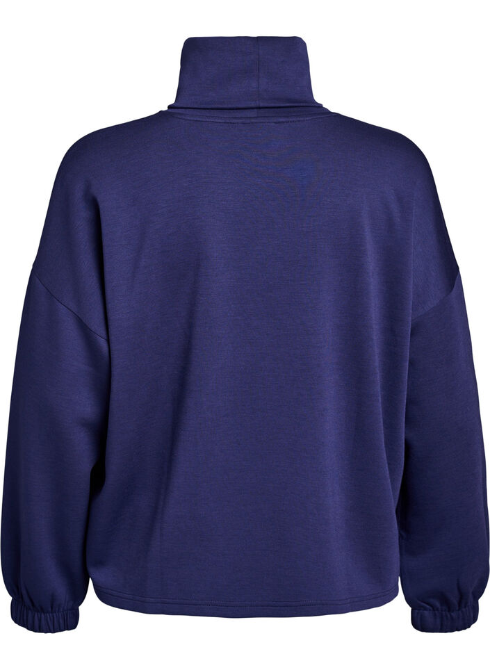 Bluse i modalblandet kvalitet med halvpolo, Blå, Packshot image number 1