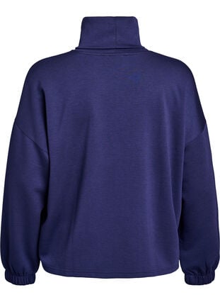 Zizzi Bluse i modalblandet kvalitet med halvpolo, Blå, Packshot image number 1