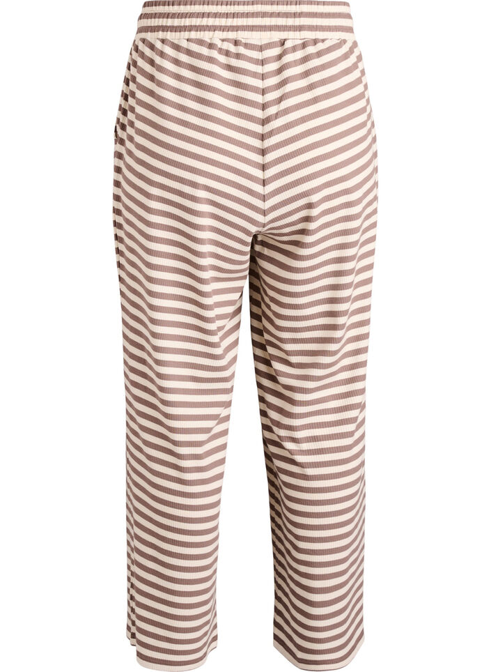 Stripete pyjamasbukser med h&oslash;y midje og vide ben, Beige, Packshot image number 1