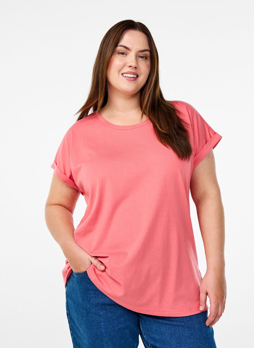 Kortermet T-skjorte i bomullsblanding, Rosa, Model image number 0
