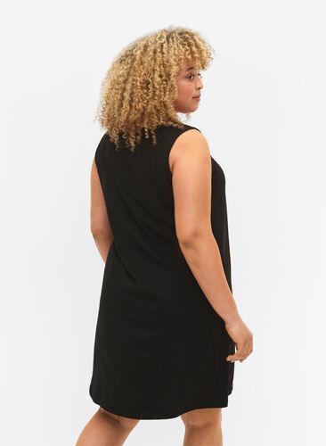 Ermeløs kjole i bomull med A-form, Black W. YOU, Model image number 1