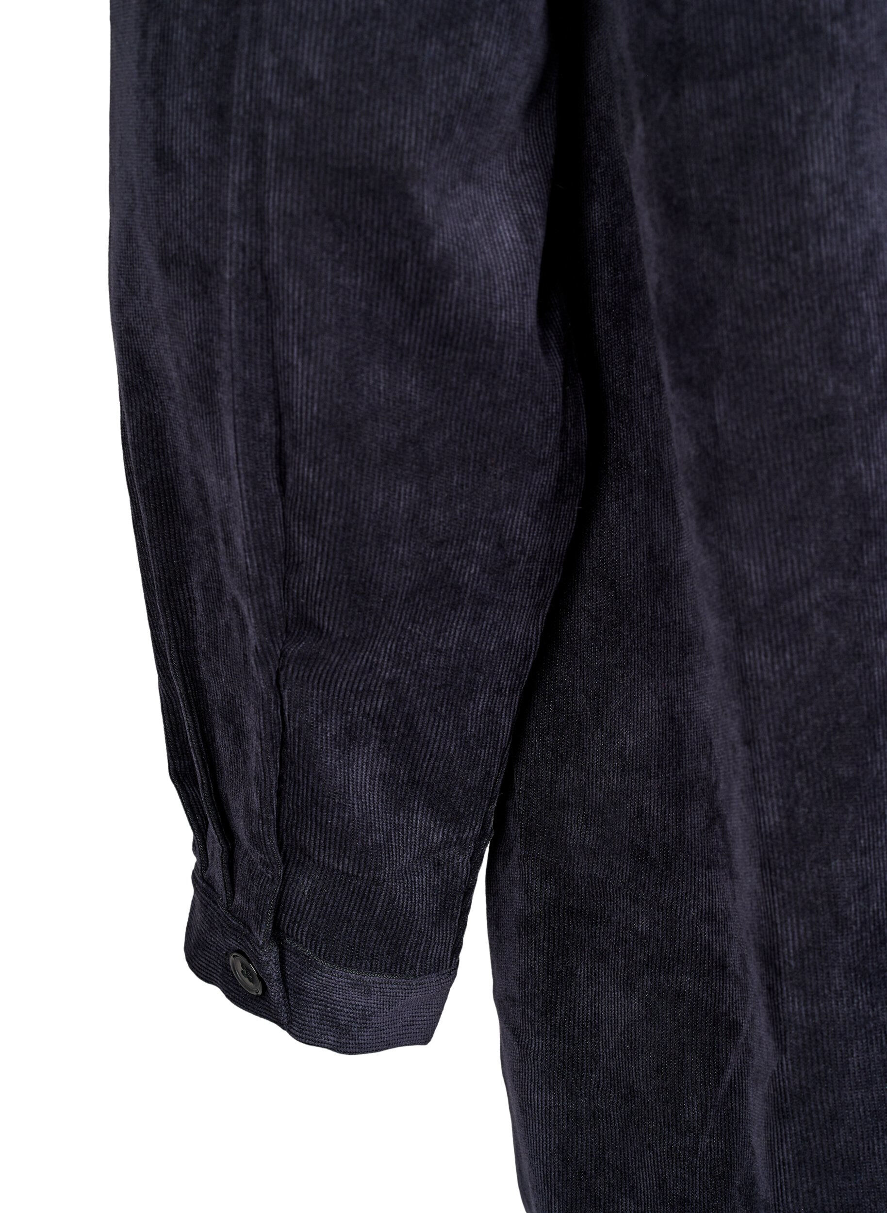 Zizzi Lang cordfl&oslash;yelskjole med knapper, Black, Packshot image number 4