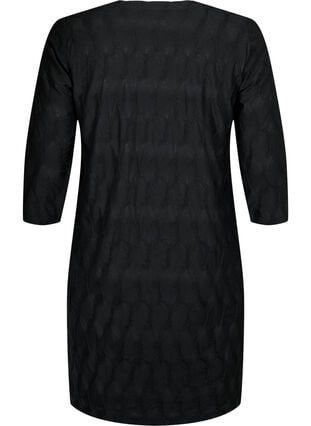 FLASH - Kjole med tekstur og 3/4-ermer, Black, Packshot image number 1