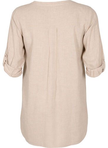 Lang skjorte med 3/4-ermer og V-hals, Simply Taupe, Packshot image number 1