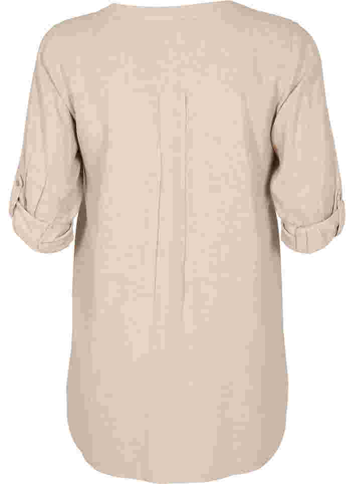 Lang skjorte med 3/4-ermer og V-hals, Simply Taupe, Packshot image number 1