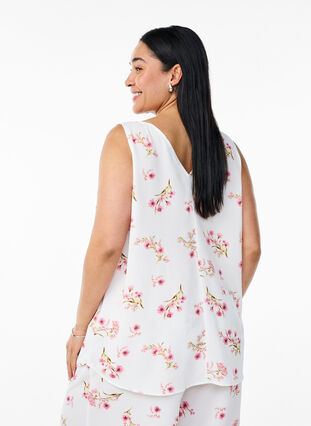 Zizzi Topp med trykk og V-hals, Hvit, Model image number 2