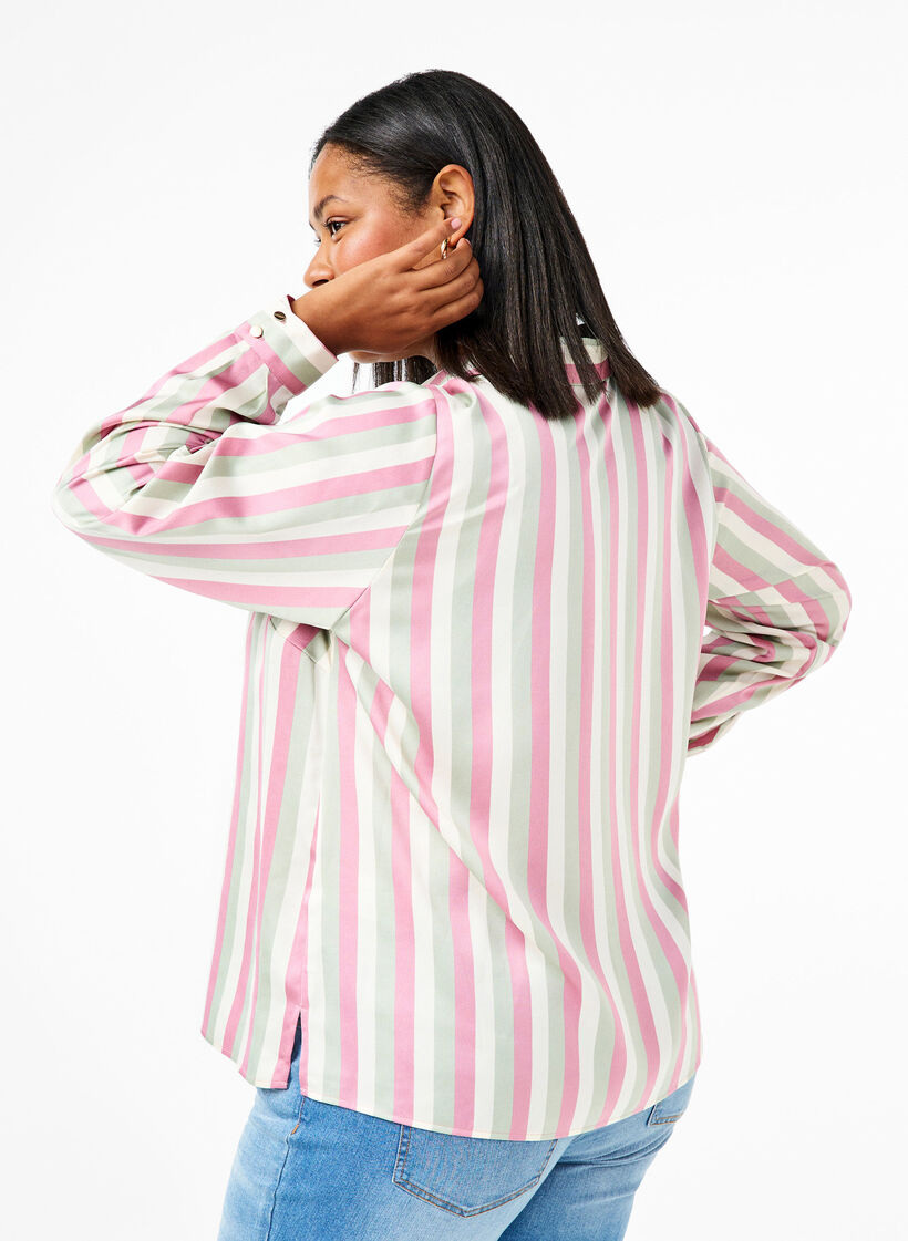 Stripete satengskjorte med krage, Rose Stripe, Model image number 1