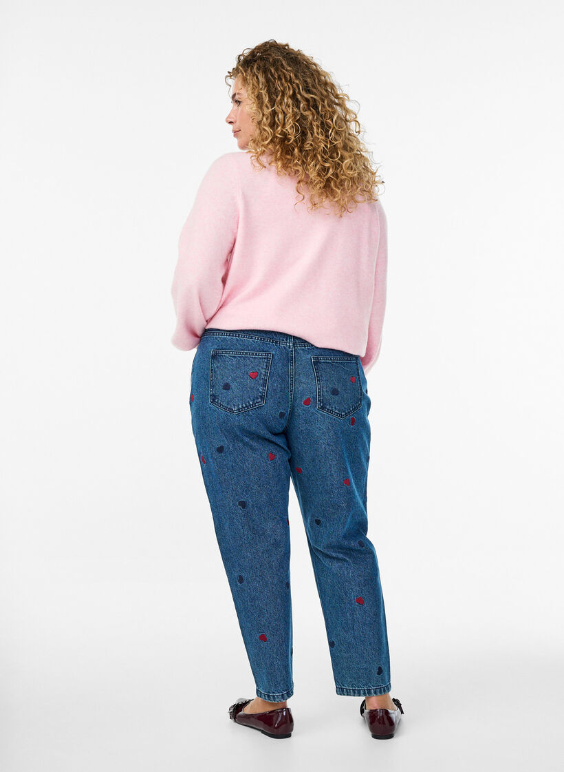 Mille mom-fit jeans med broderi, Blå, Model image number 1