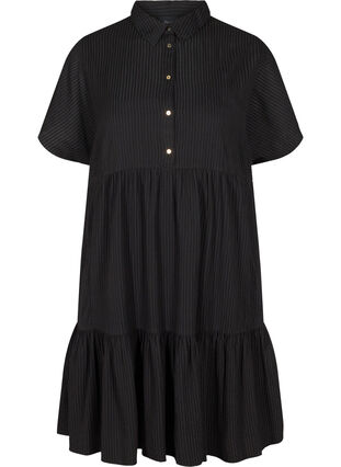 Stripete kjole i en bomullsmiks, Black, Packshot image number 0