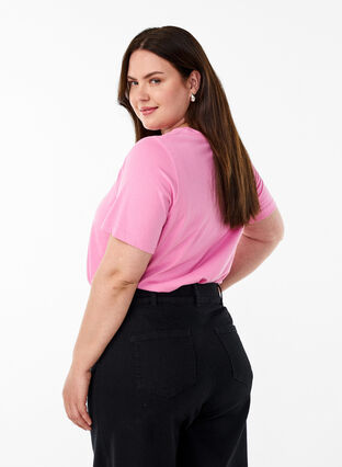 Zizzi FLASH - T-skjorte med motiv, Begonia Pink Live, Model image number 1