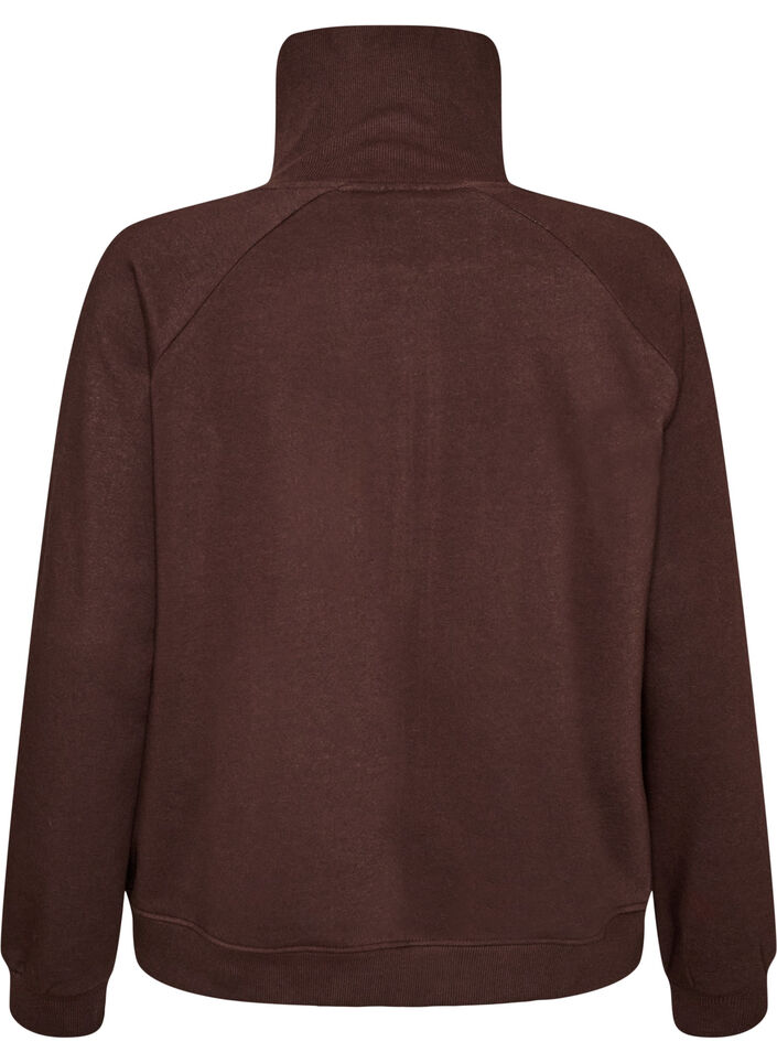 Sweat cardigan med h&oslash;y krage og glidel&aring;s, Brun, Packshot image number 1