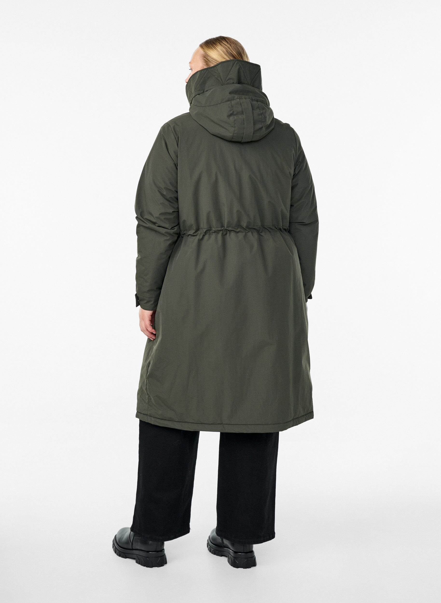 Zizzi Parka med hette og justerbar midje, Gr&oslash;nn, Model image number 2