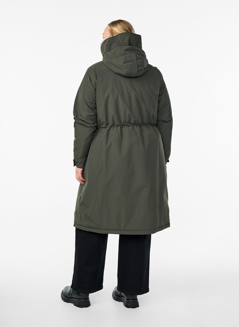Parka med hette og justerbar midje, Grønn, Model image number 2