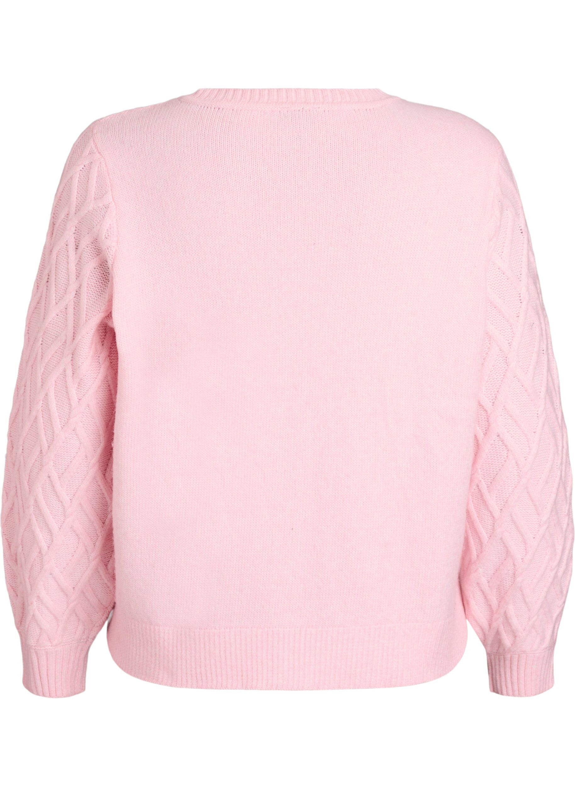 Zizzi Kabelstrikket cardigan med perleknapper, Rosa, Packshot image number 1