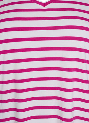 Zizzi Stripete T-skjorte med V-hals, Rosa, Packshot image number 2