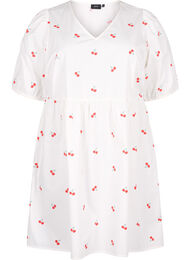 Kjole med kirsebærtrykk og A-lineskåret passform, B. White/Cherry, Packshot