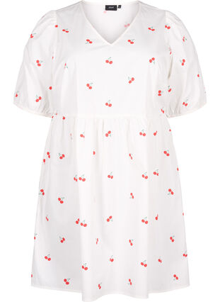 Kjole med kirsebærtrykk og A-lineskåret passform, B. White/Cherry, Packshot image number 0