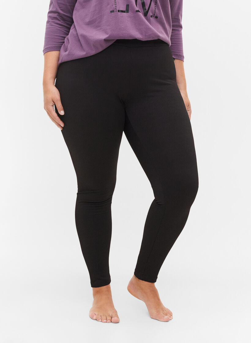 Leggings med stretch og ribbet struktur, Black, Model image number 2