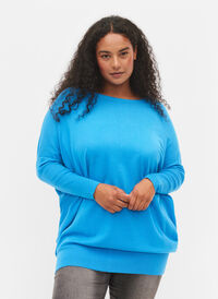 Strikket tunika i en viskoseblanding, Malibu Blue, Model