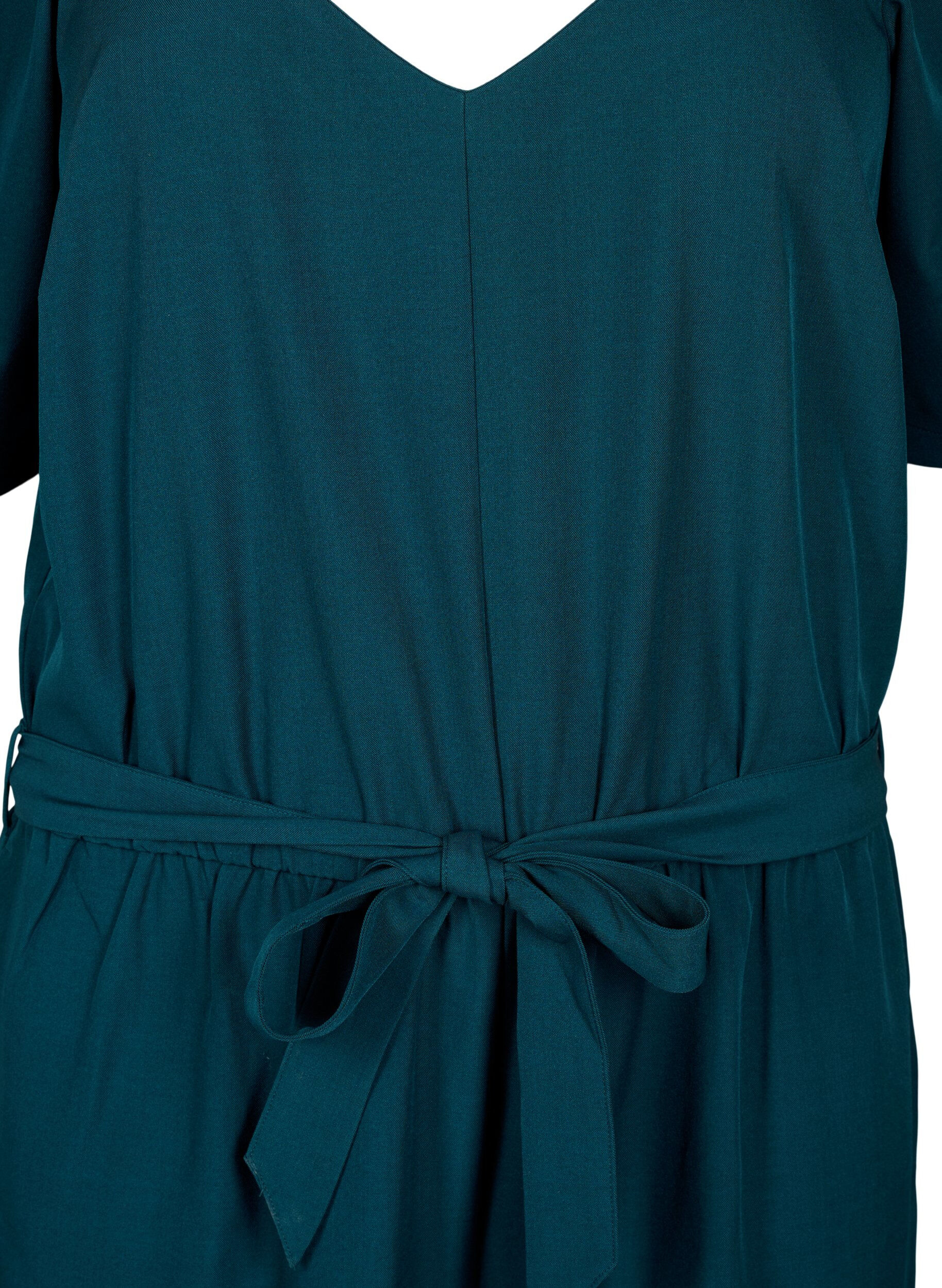 Zizzi Jumpsuit med belte og korte ermer, Sea Moss Melange, Packshot image number 2