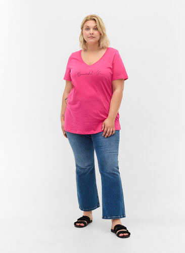 Kortermet T-skjorte i bomull med trykk, Magenta Beautiful, Model image number 2