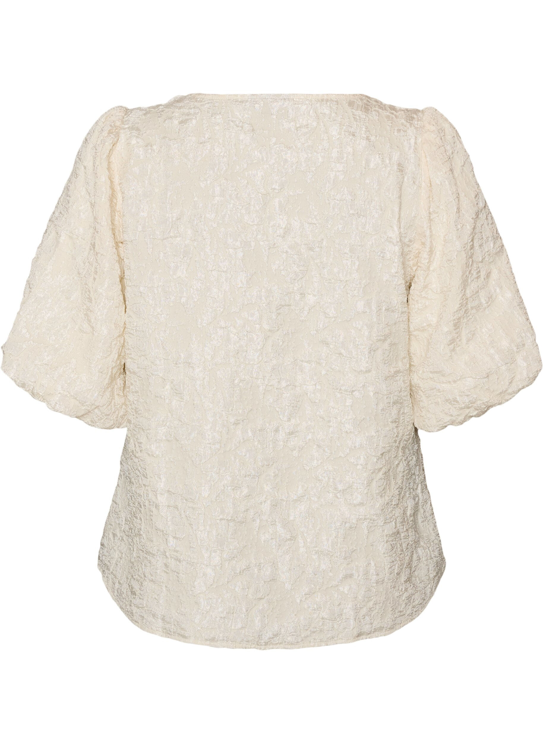 ZizziJacquard bluse med puffermer og A-linjeform, Vanilje, Packshot image number 1