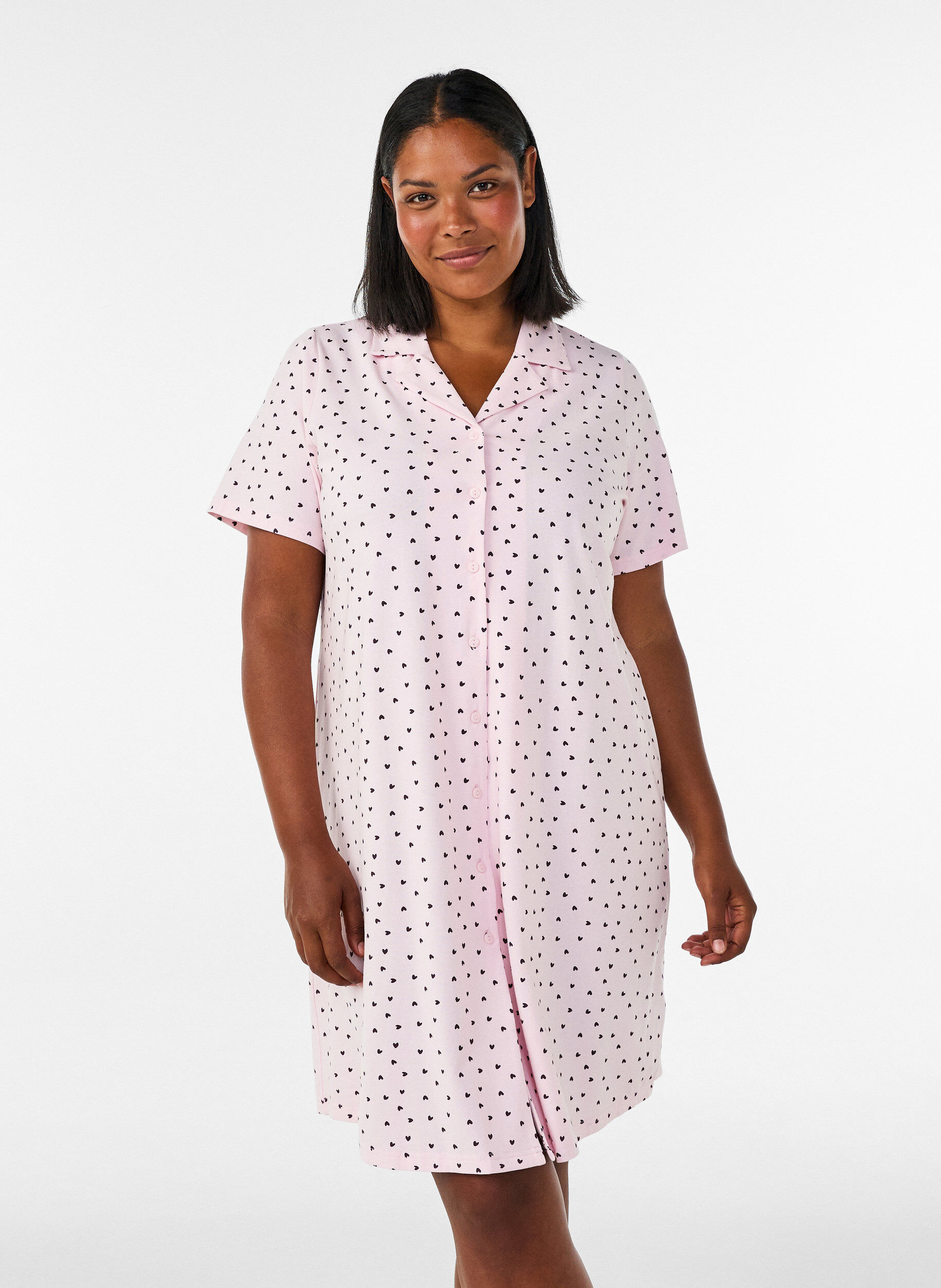 ZizziBomullsnattkjole med knappelukking, Rosa, Model image number 0
