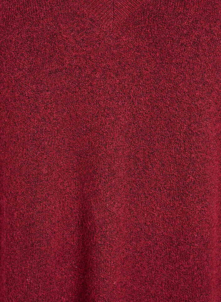 Langermet strikkekjole med V-hals, R&oslash;d, Packshot image number 2
