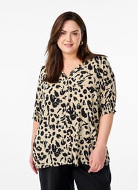 Kortermet viskosebluse, Beige Kortermet viskosebluse, Beige, Model
