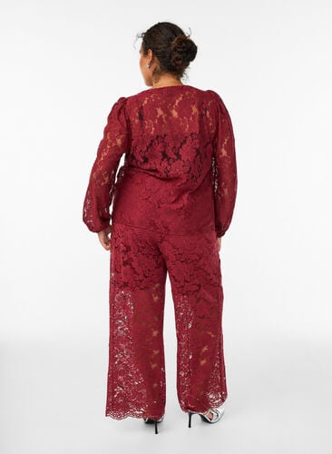 Zizzi Blonderbukser med høy midje og lommer, Mørk Bordeaux, Model image number 1