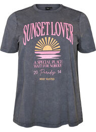 T-skjorte i bomull med frontprint og vasket look, Gr&aring;