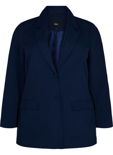 Klassisk blazer med knappelukking, Navy Blazer, Packshot image number 0