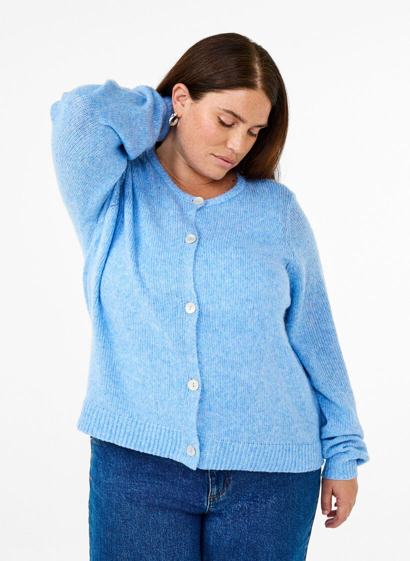 Strikket cardigan med ull og knapper, Della R. Blue Mel., Model image number 0